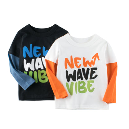 Boys New Wave Vibe Print Long-Sleeved Round Collar T-Shirt In Spring