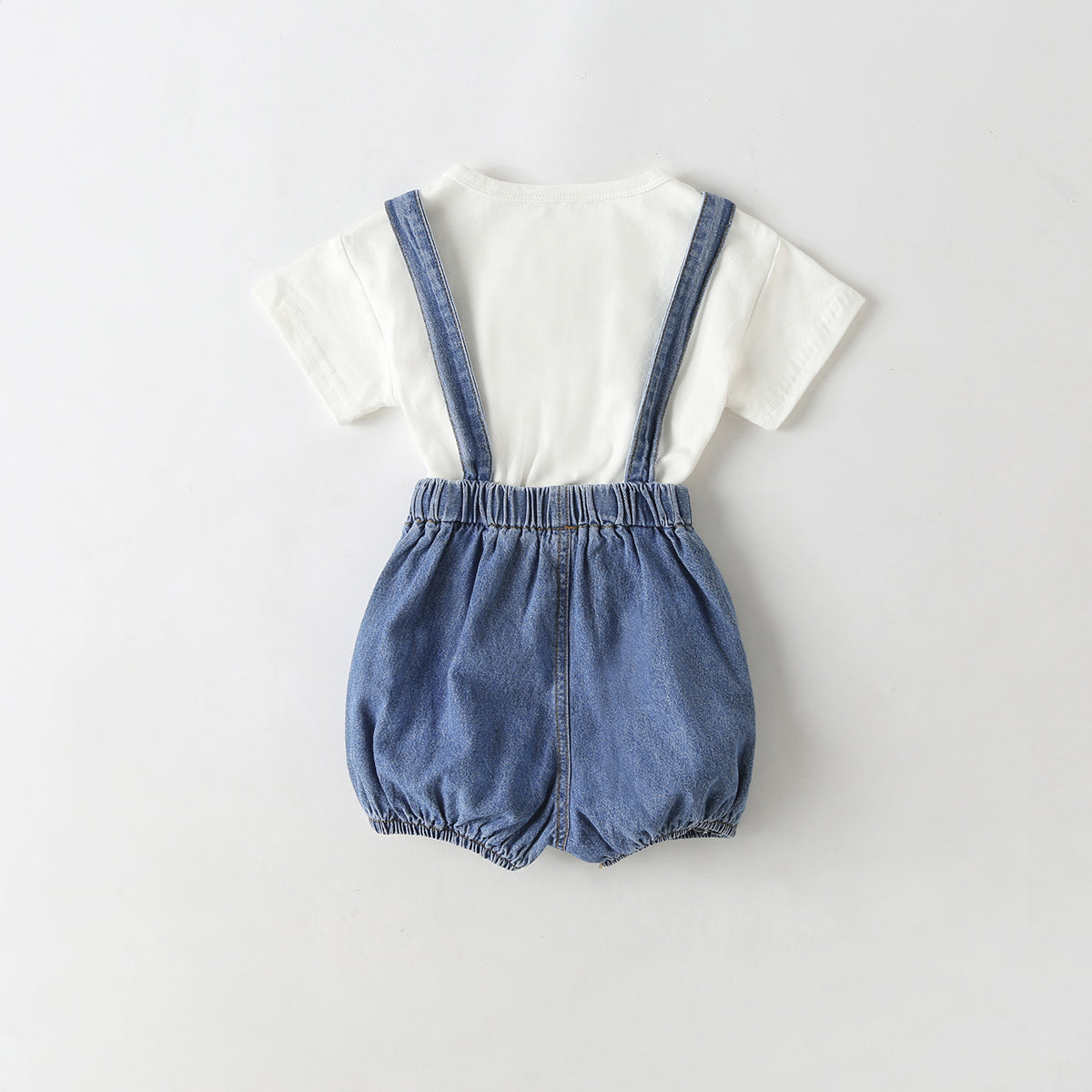 Baby Girl Solid Color Tee Combo Denim Strap Shorts 1-Piece Sets My Kids-USA