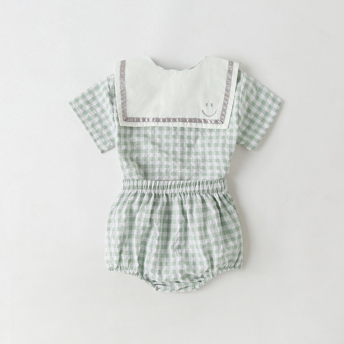Baby Girl 1pcs Plaid Pattern Contrast Tape Lapel Design Combo Shorts Sets My Kids-USA