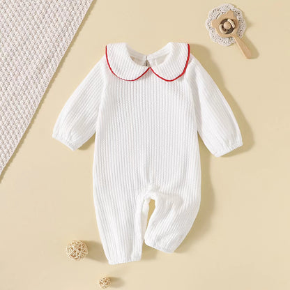 Baby Girl Solid Color Corduroy Fabric Doll Neck Rompers My Kids-USA