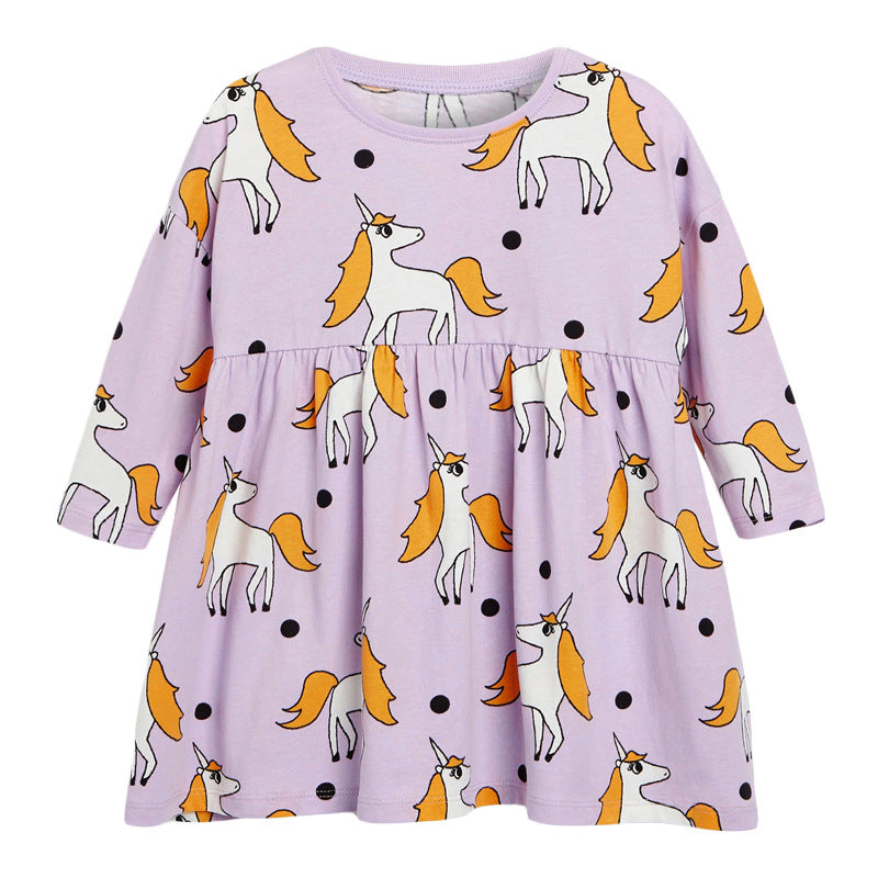 Baby Girl Unicorn Pattern Long Sleeves New Style Dress In Autumn Wearing Outfits My Kids-USA