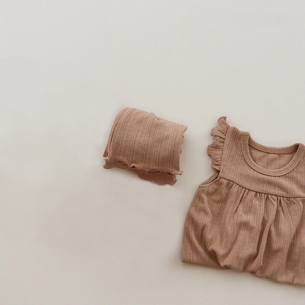 Baby Girl Round Neck Solid Color Design Sleeveless Top Combo Shorts Loungewear Sets, MyKids-USA®, Baby & Toddler Outerwear, MyKids-USA - Size/Age - 73 (6-9M) - Color - Brown -  -  - JM2204021104-D.