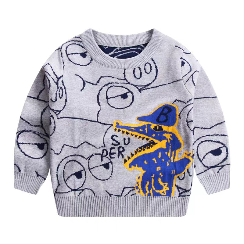 Baby Boy 1pcs Cartoon Dinosaur Embroidered Pattern Fleece Warm Sweater My Kids-USA