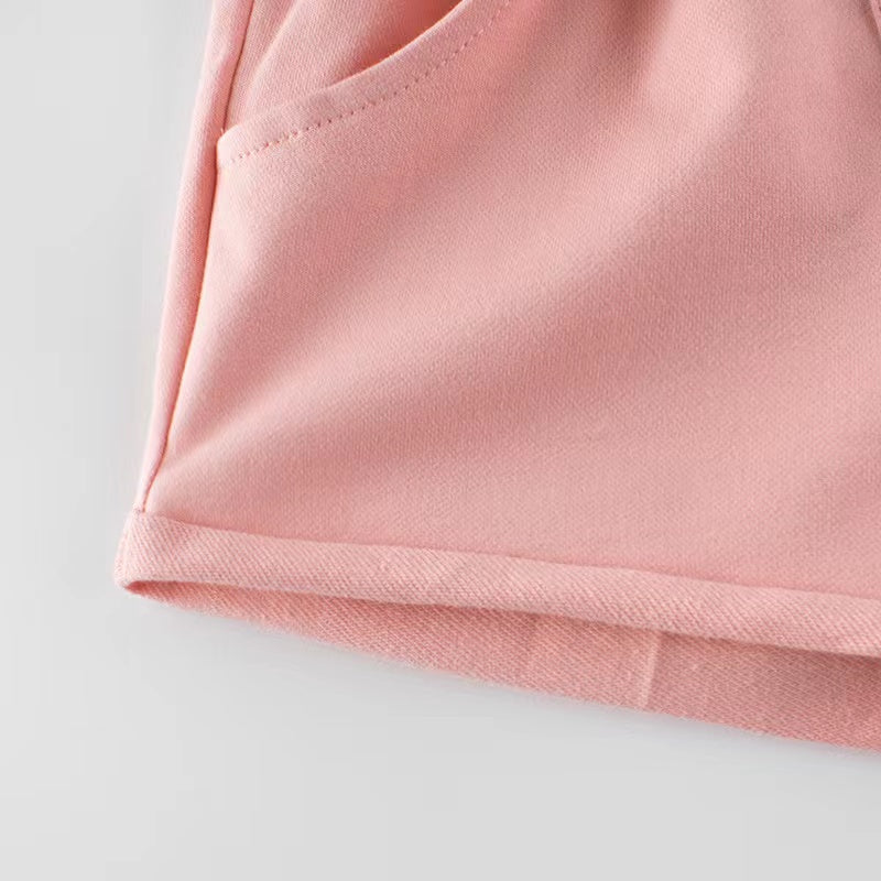 Baby Girl Solid Color Button Design Flap Short Pants With Pockets, MyKids-USA®, Baby & Toddler Bottoms, MyKids-USA -  -  -  -  -  -  - 