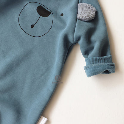 Baby Boy And Girl Cartoon Bear Print Pattern Long Sleeve Crewnock Jumpsuits
