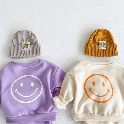 Baby Slogan Graphic Longsleeve Hoodie Combo Smiley Print Trousers Sets My Kids-USA