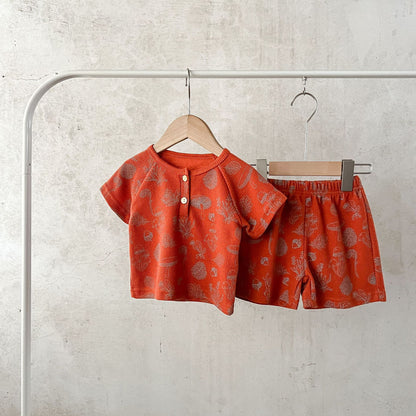 Baby Print Pattern Multi-Style Waffle Fabric Shorts Sets