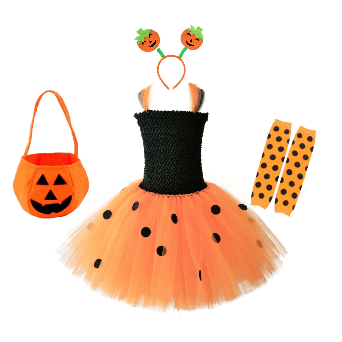 Children’s Halloween Pumpkin Tutu Dress With 3-Pieces Jewelry My Kids-USA