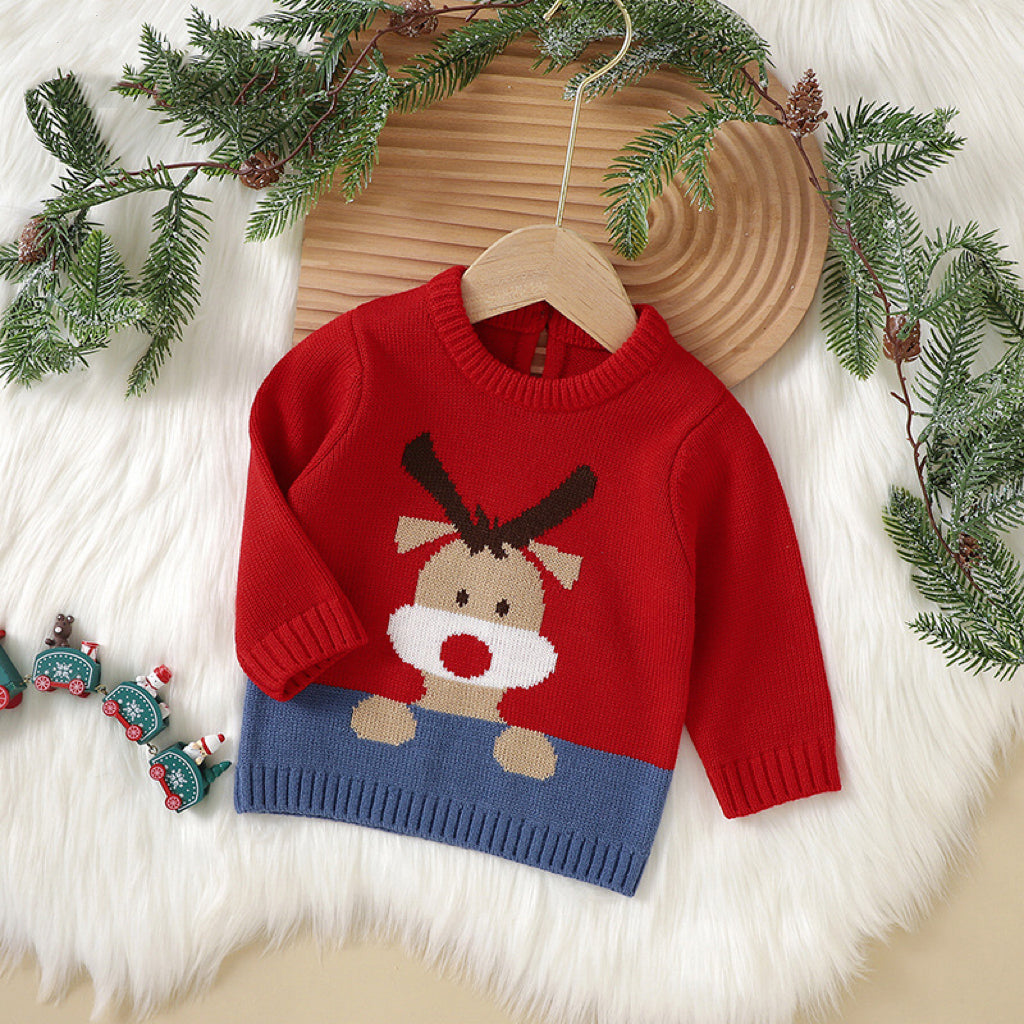 Baby Christmas Elk Pattern Pullover Long Sleeve Knitwear Sweater My Kids-USA