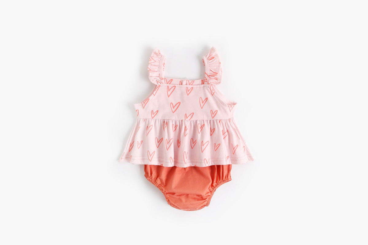 Baby Girl Printed Pattern Ruffle Design Sleeveless Tops Combo Shorts 2-Pieces Sets My Kids-USA