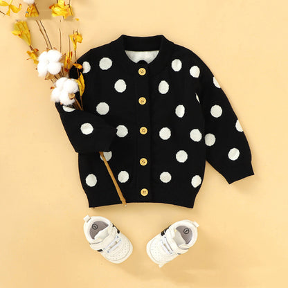 Baby Girl Polka Dot Pattern Single Breasted Design Knitted Lovely Cardigan, MyKids-USA®, Baby & Toddler Outerwear, MyKids-USA -  -  -  -  -  -  - 