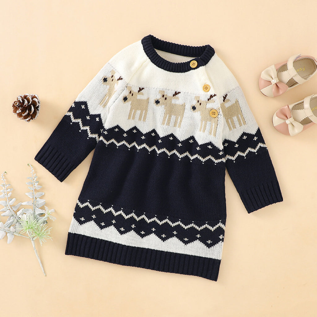 Baby Girl Embroidered Pattern Long Sleeve Autumn New Style Christmas Dress My Kids-USA