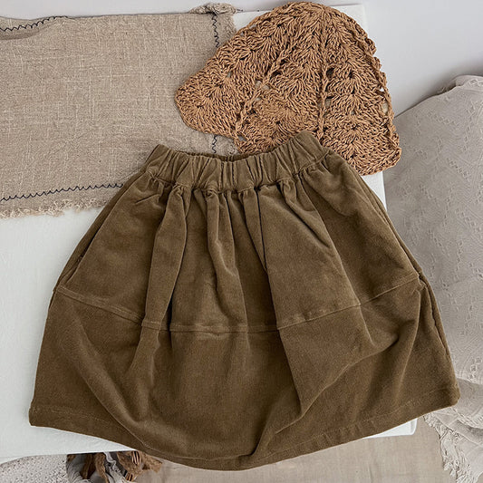 Falda de farol informal de tela de pana de color liso para bebé 