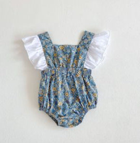 Baby Girls Floral Pattern Lace Design Square-Neck Sleeveless Onesies With Bow Decoration