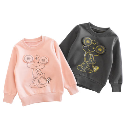 Baby Cartoon Pattern Solid Color Thermal Thickened Hoodies My Kids-USA