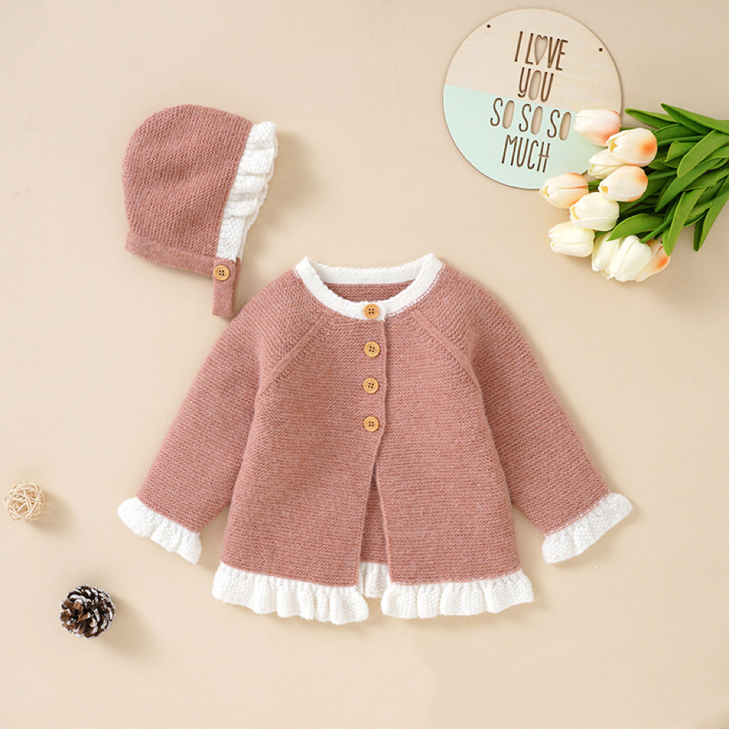 Baby 1pcs Solid Color Lace Design Knitted Cardigan My Kids-USA