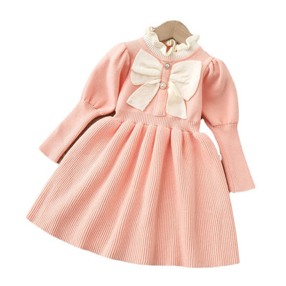 Vestido de princesa con mangas abullonadas y diseño parcheado con lazo para bebé 