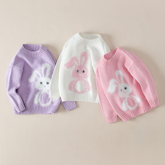 Baby Girl Bunny Pattern Candy Color Pullover Sweater Knitwear
