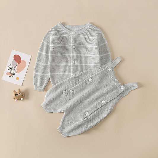 Ensembles de cardigans graphiques rayés combinés en tricot de couleur unie pour bébé 