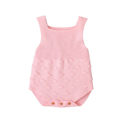 Baby Girl 1pcs Round Point Patched Design Sleeveless Knitted Onesies Bodysuit My Kids-USA