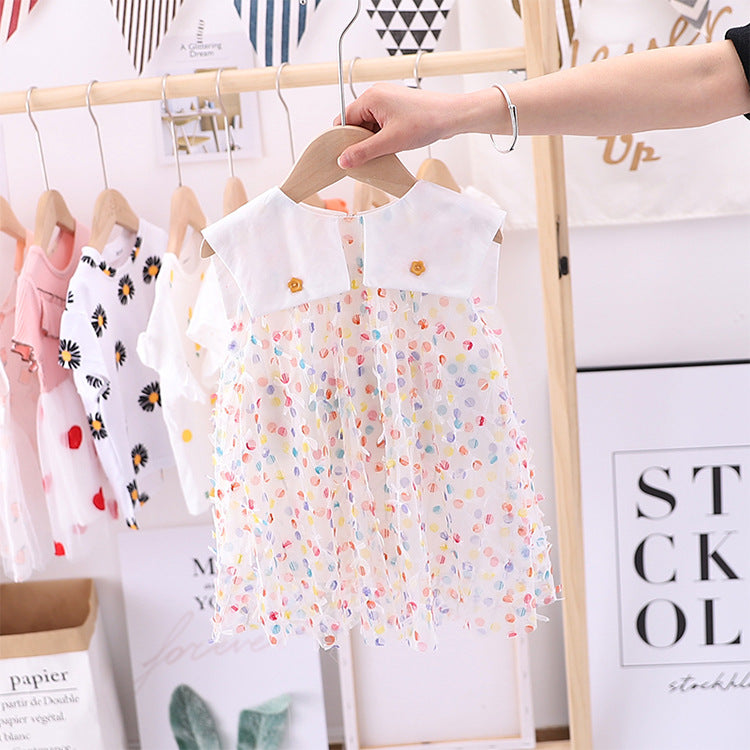 Baby Girl Polka Dot Print Lace Patchwork Design Sleeveless Dress My Kids-USA