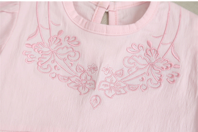 Baby 1pcs Flower Embroidered Graphic Puff Sleeves Onesies My Kids-USA