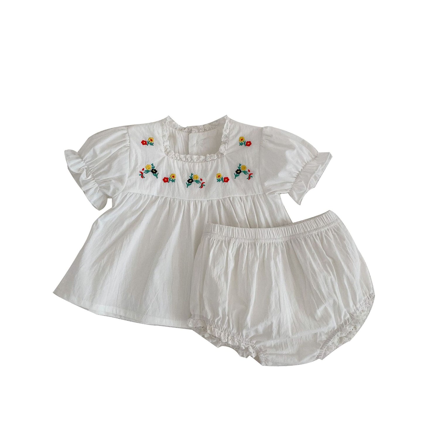 Baby Girl Floral Embroidered Pattern Tops With Shorts Sets