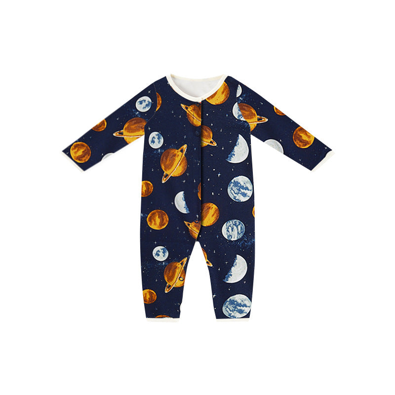 Baby Cartoon Graphic Full Button Design Long Sleeve Cotton Romper