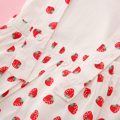 Baby Girl White T-Shirt Combo Strawberry Print Strap Onesies Sets In Summer My Kids-USA