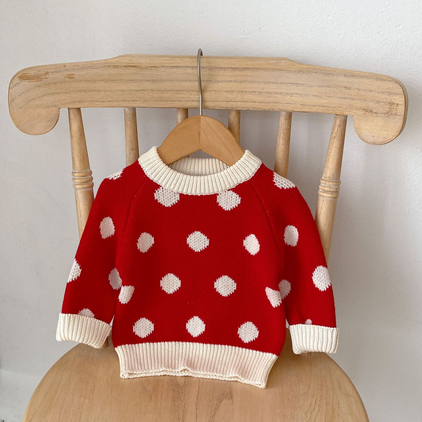 Baby Solid Color Jumpsuit With Dot Graphic Crewneck Sweater