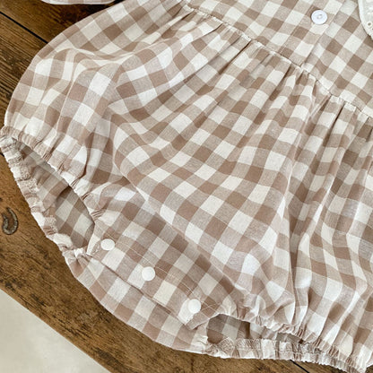 Baby Girl Plaid Graphic Lapel Design Long Sleeve Onesies, MyKids-USA®, Baby One-Pieces, MyKids-USA -  -  -  -  -  -  - 