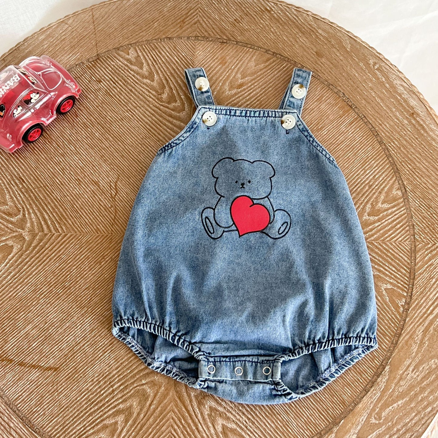 Baby Cartoon Bear Pattern Fashion Denim Strap Oniesies My Kids-USA