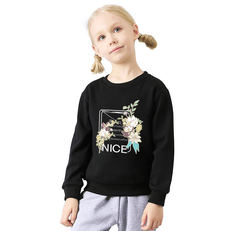 Baby Flower Print Pattern Long Sleeve Thickened Pullover Hoodies My Kids-USA