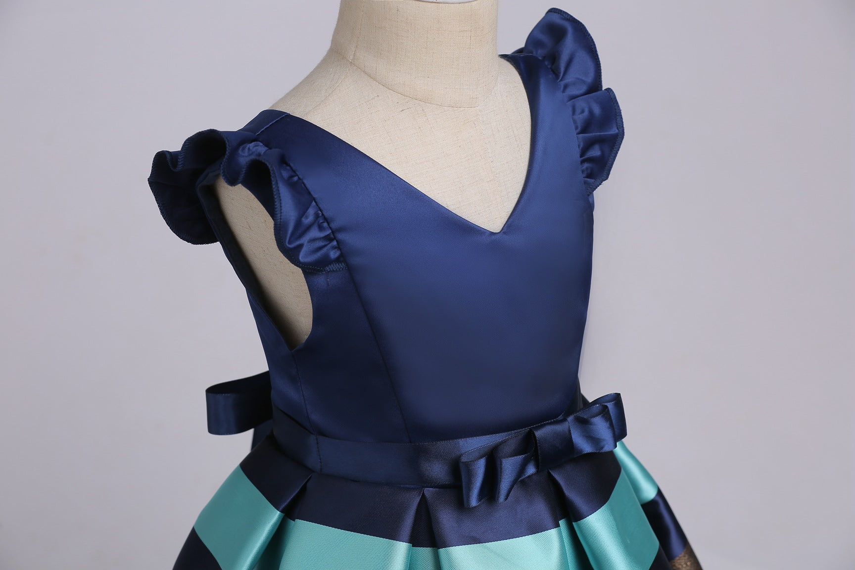 Baby Girl Striped Pattern V-Neck Western Style Formal Dress MyKids-USA Baby Girl Striped Pattern V-Neck Western Style Formal Dress MyKids-USA