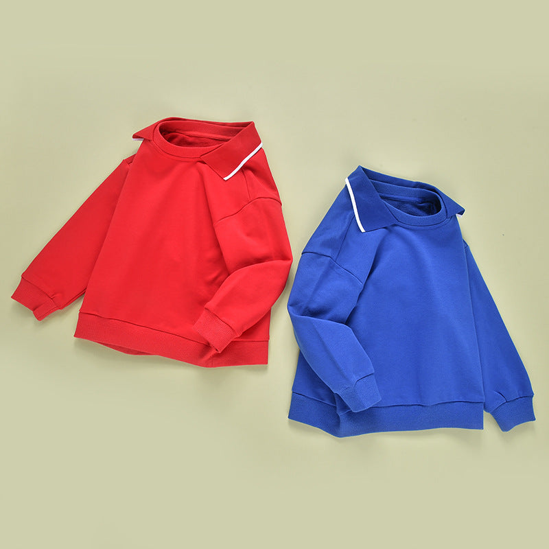 Baby Solid Color O-Neck Loose Dropped Shoulder Hoodie