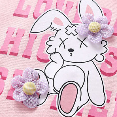 Baby Girl Slogan Rabbit Print Pattern Doll Neck Hoodies In Autumn My Kids-USA