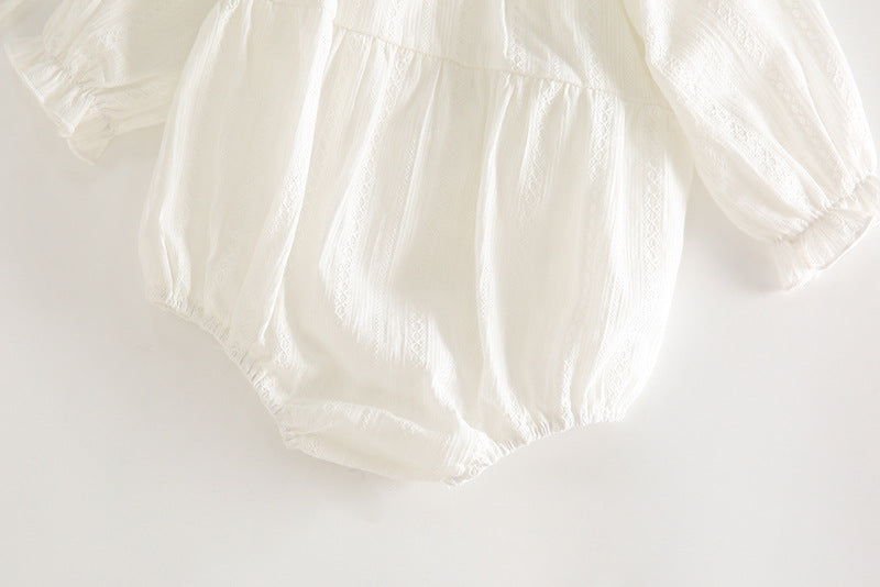 Baby Girl Solid Color Hollow Carved Pattern Ruffle Neck Onesies, MyKids-USA®, Baby One-Pieces, MyKids-USA -  -  -  -  -  -  - 