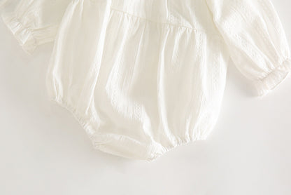 Baby Girl Solid Color Hollow Carved Pattern Ruffle Neck Onesies, MyKids-USA®, Baby One-Pieces, MyKids-USA -  -  -  -  -  -  - 