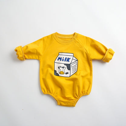Newborn Baby Cartoon Graphic Shoulder Buckle Design Soft Onesies Bodysuit My Kids-USA
