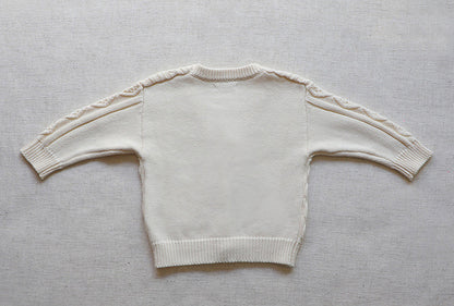 Cárdigan de un solo pecho con cuello en V de color sólido con patrón Kint de ganchillo para bebé 