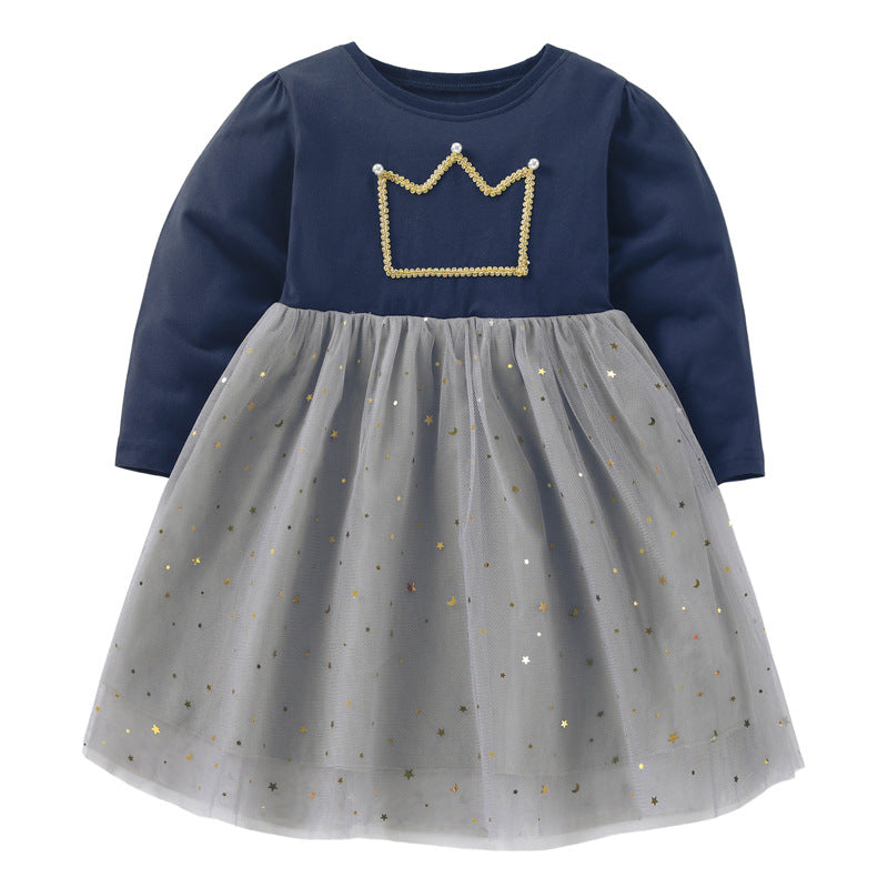 Baby Girl Embroidered Pattern Mesh Overlay Patchwork Design Dress My Kids-USA