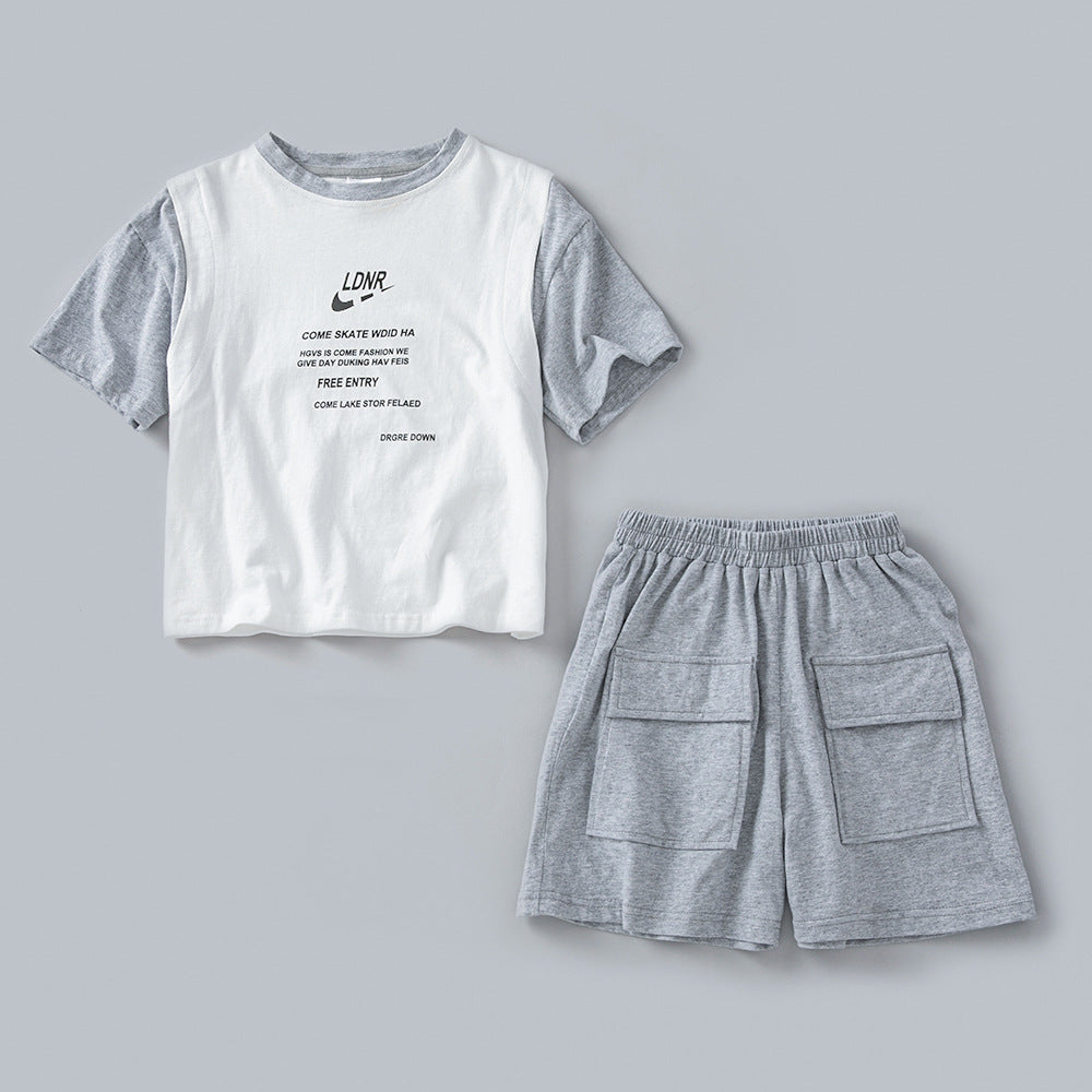 Letters Print Patchwork Design T-Shirt Combo Shorts 2-Pieces Sets My Kids-USA