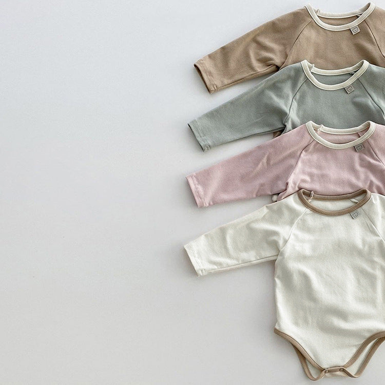 Baby Girl Solid Color Long Sleeves Soft Cotton Intimate Bodysuit My Kids-USA