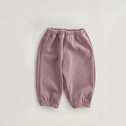 Baby Solid Color Fleece Thermal Lantern Pants In Autumn Winter