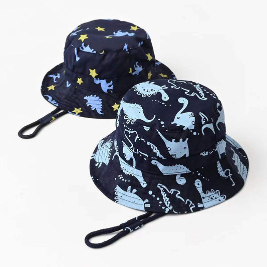 Baby Boy Cartoon Dinosaur Print Pattern Large Brim Bowl Hats Bucket Hats My Kids-USA
