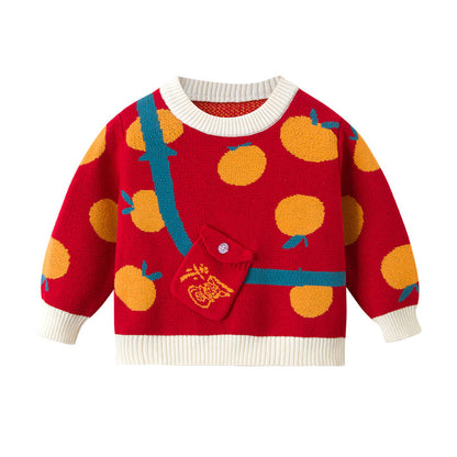 Patrón de fruta de bebé Bodycross falso Diseño de bolso Jersey Suéter