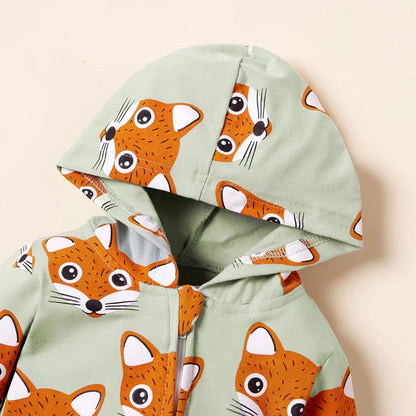 Baby Boy Allover Fox Pattern Button Front Lovely Romper With Hat Rompers My Kids-USA