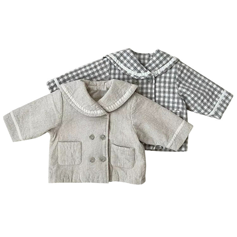 Baby Plaid Pattern Solid Color Lapel Design Cute Style Quilted Coat My Kids-USA