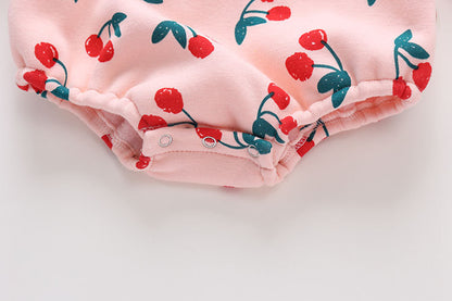 Baby Girl Allover Cherry Pattern Lantern Sleeves Triangle Bodysuit Onesies My Kids-USA
