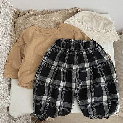 Baby Classic Plaid Pattern Loose Cotton Trousers